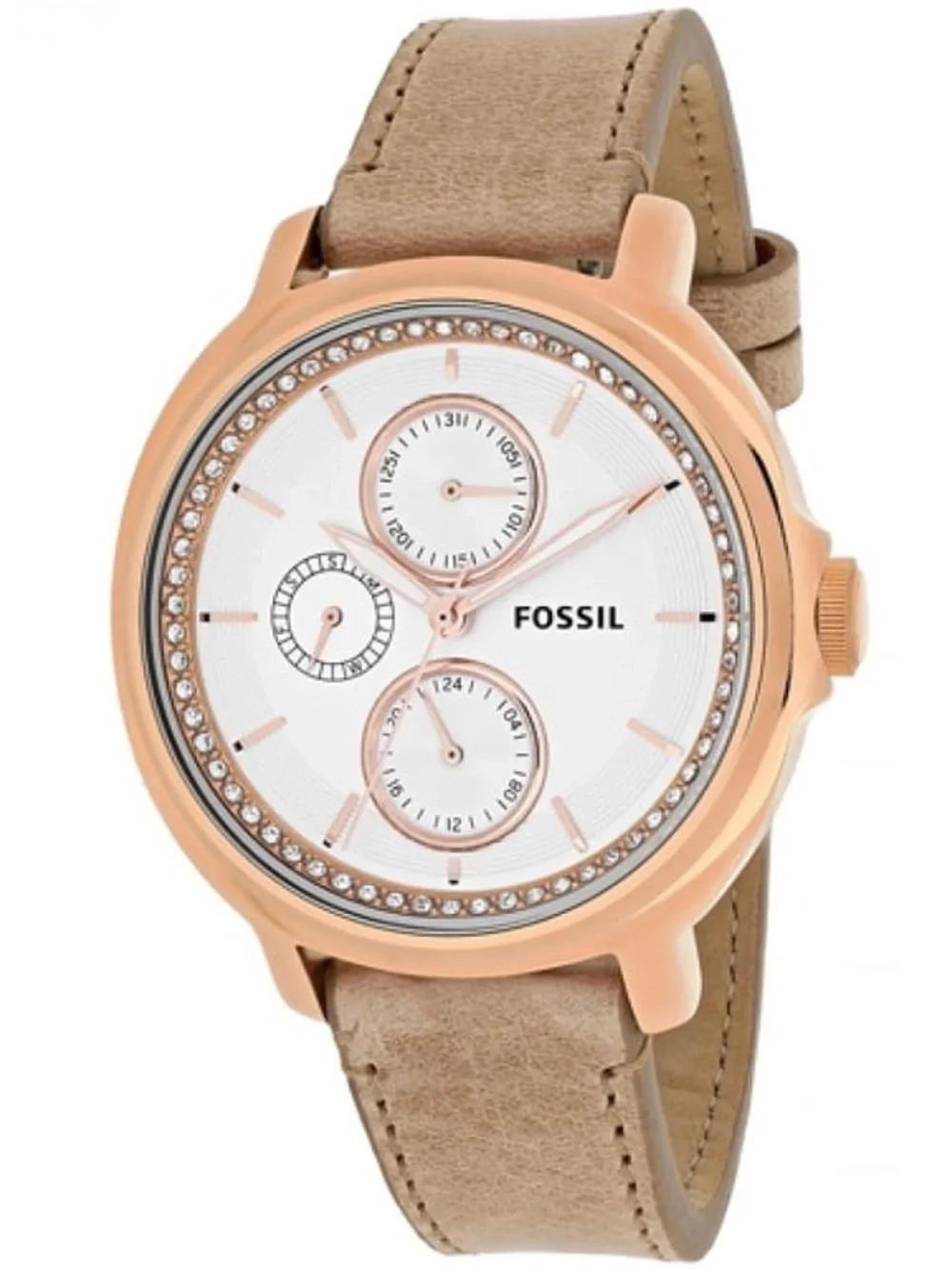 Fossil Chelsea Rose Gold Dial Brown Leather Strap Watch